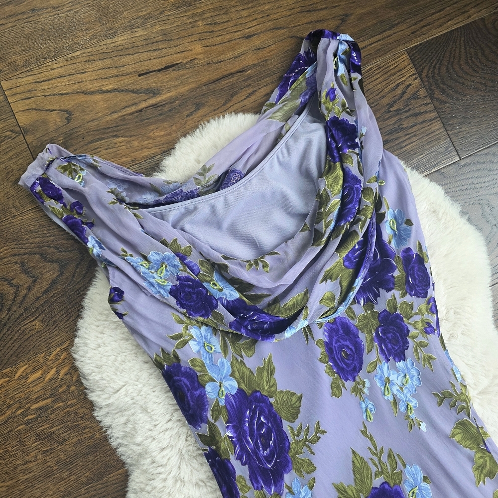 Vintage Deadstock Fairy Y2K Euro Lavender Purple Floral Burnout Silk Slip Dress - Picture 6 of 7
